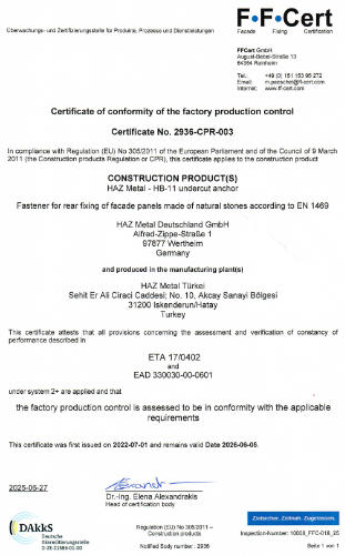 Konformitätserklärung HB11 Hinterschnitt-Titel